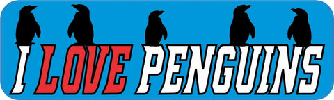 10" x 3" I Love Penguins Bumper Sticker Window Decal Vinyl Stickers Car Decals