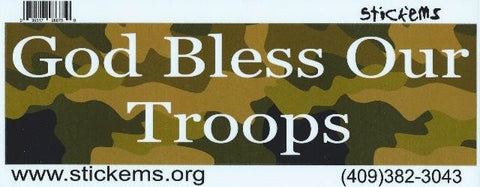 10" x 3" Camo God Bless Our Troops Bumper Sticker Decal Window Stickers Decals