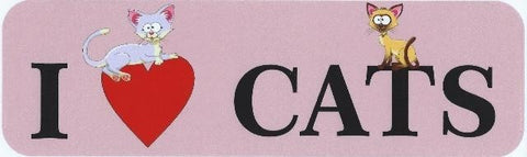 10" x 3" I Love Cats Bumper Sticker Cats Car Window Stickers Decal Vinyl Decals