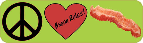 StickerTalk® Brand 10in x 3in Peace Bacon Rules Bacon Bumper magnet magnetic  magnets