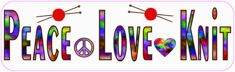 10" x3" Peace Love Knit Knitting Bumper Sticker Window Decal Car Stickers Decals