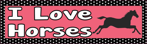 10in x 3in I Love Horses Pink Animals Bumper Sticker Vinyl Window Decal