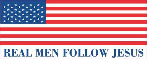 10in x 3in Real Men Follow Jesus USA Flag Bumper Sticker Vinyl Window Decal