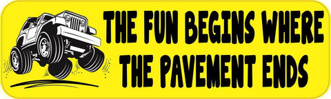 StickerTalk® Brand 10in x 3in The Fun Begins Where The Pavement Ends Yellow Jeep Hobb Magnet Magnetic Vehicle Sign